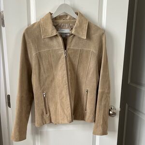 Wilson's Leather Tan Suede Boho Cottage Core Zip Pocket Cropped Moto Jacket Sz L